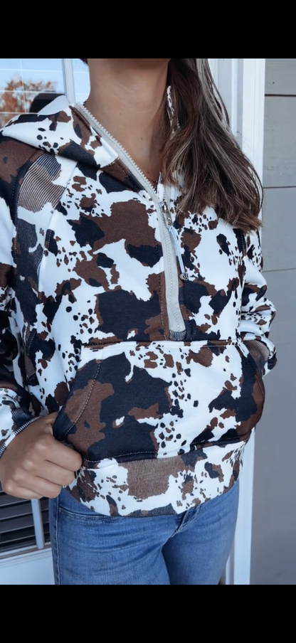 Cow Print Scuba Hoodie